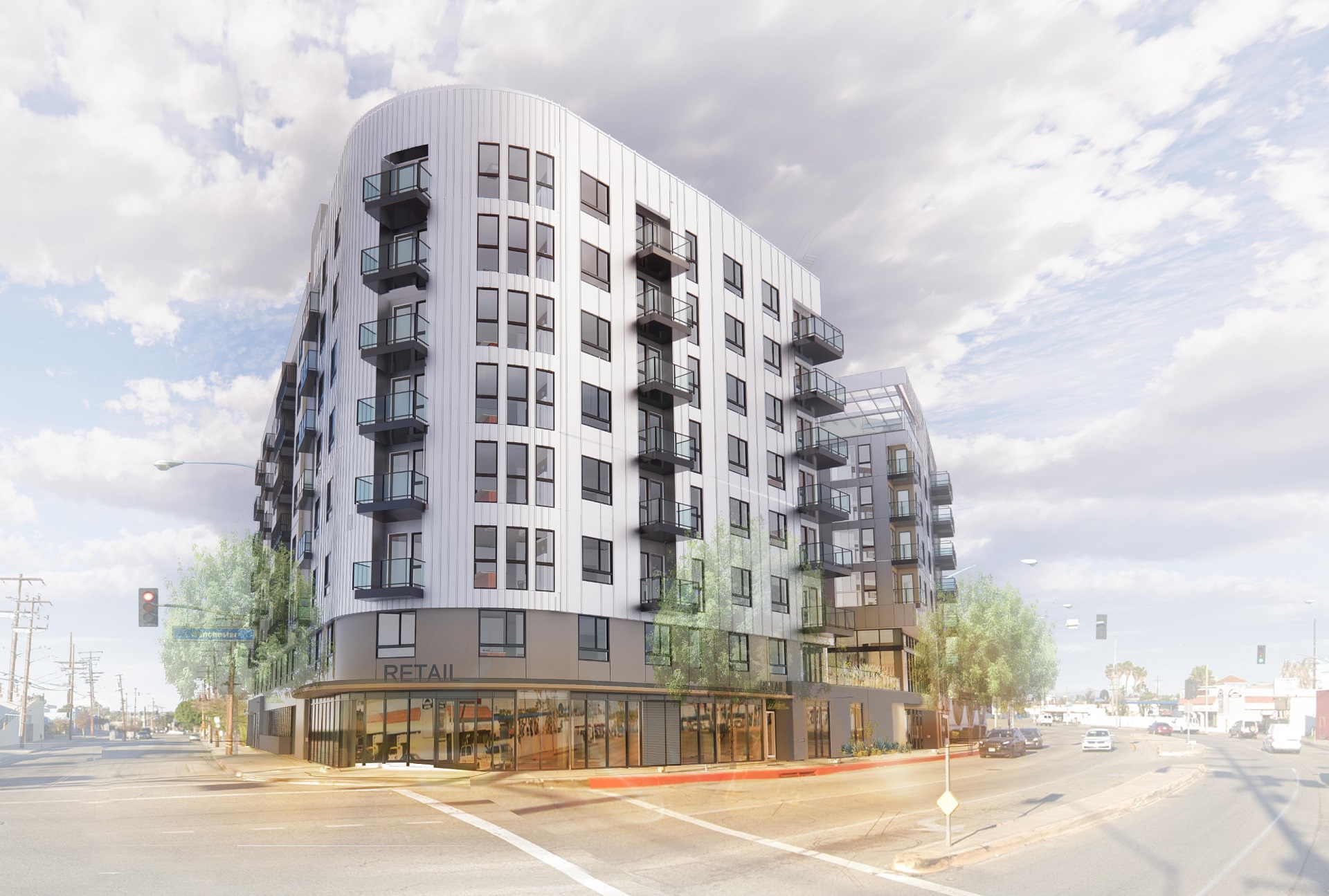 Mixed-use development fully-framed at 939 W. Manchester Blvd. in Inglewood