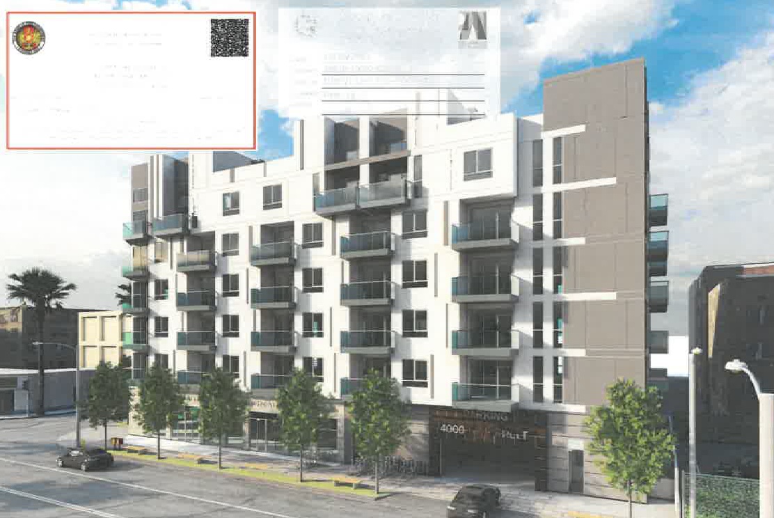 Mixed-use building rising at 601 S. Manhattan Pl. in Koreatown
