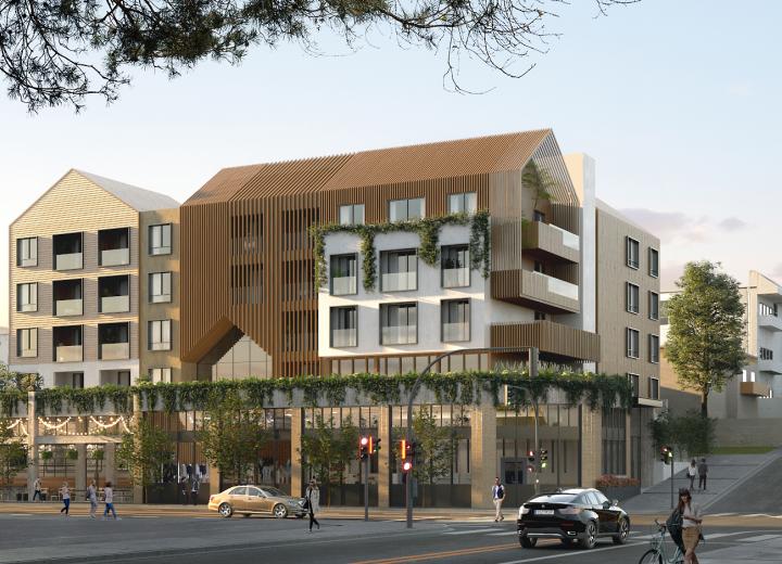 Mixed-use project fully-framed at 700 N. Virgil Avenue
