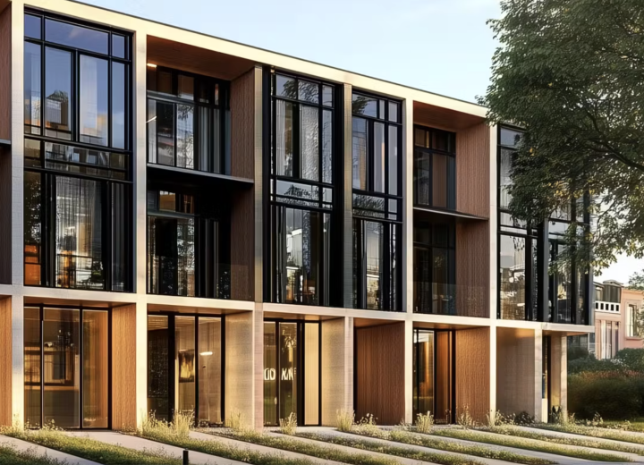 Modern-style townhomes progress near Atlanta Beltline, park 